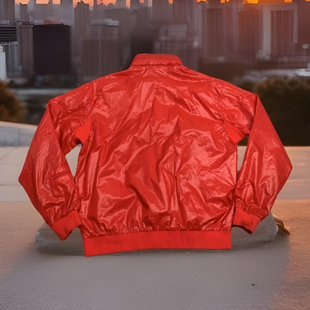 Vtg Izod Lacoste Jacket Mens L Gloss‎ Red Bomber Full Zip Windbreaker 80s Hooded - Picture 10 of 11